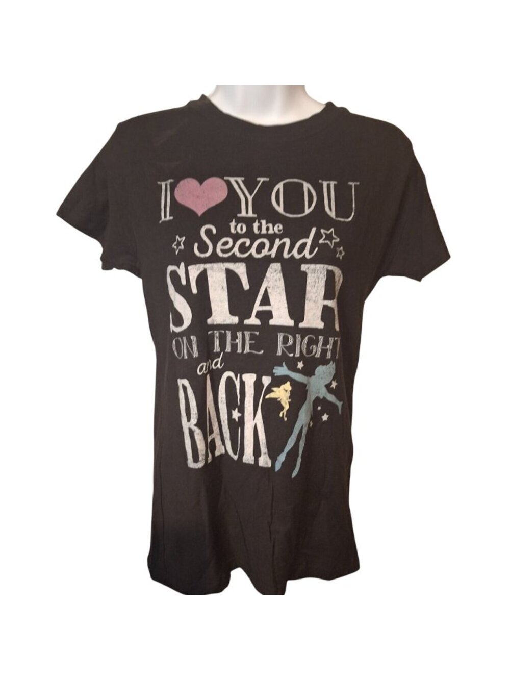 Disney Peter Pan Quote Graphic Tee Womens Medium Black Fairycore T Shirt
